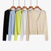 Cotton Thin Knit Cardigan for Women V-neck Long Sleeve Button Down Elatic Cardigan Casual Fashion Solid Knit Sweater Breathable Lightweight Tops