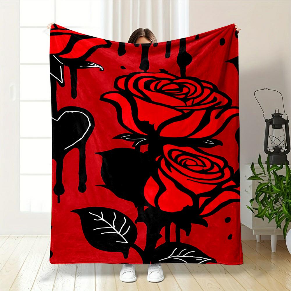 Red Roses with Black Dripping Design Patterned flannel blanket perfect for the bedroom living room, sofa, or a little nap