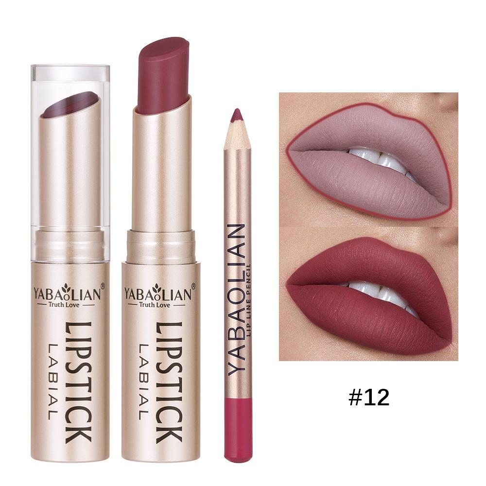 Lipstick Lip Line 2-в-1 Карандаш для губ с антипригарным покрытием Стойкая водостойкая матовая помада Набор помад 12 цветов