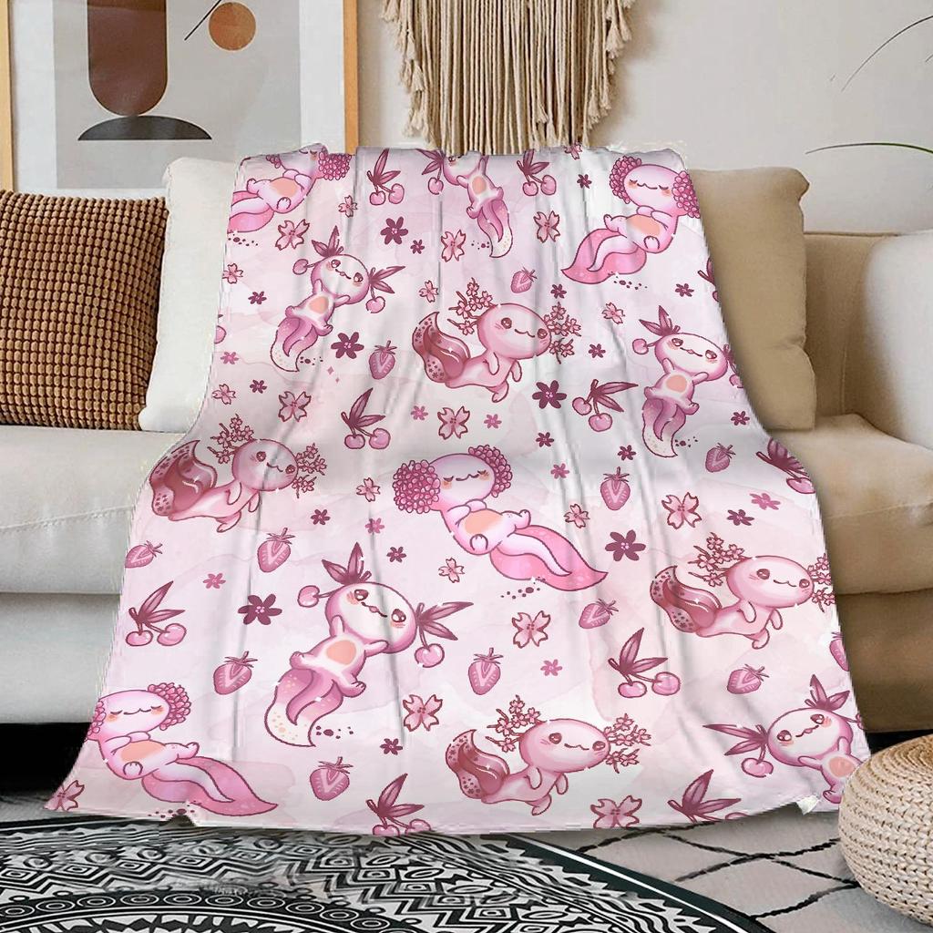 Cartoon Axolotl Blanket Kawaii Ocean Animal Throw Blankets for All Season Seaweed Aquarium Soft Flannel Sofa Blanket for Kids