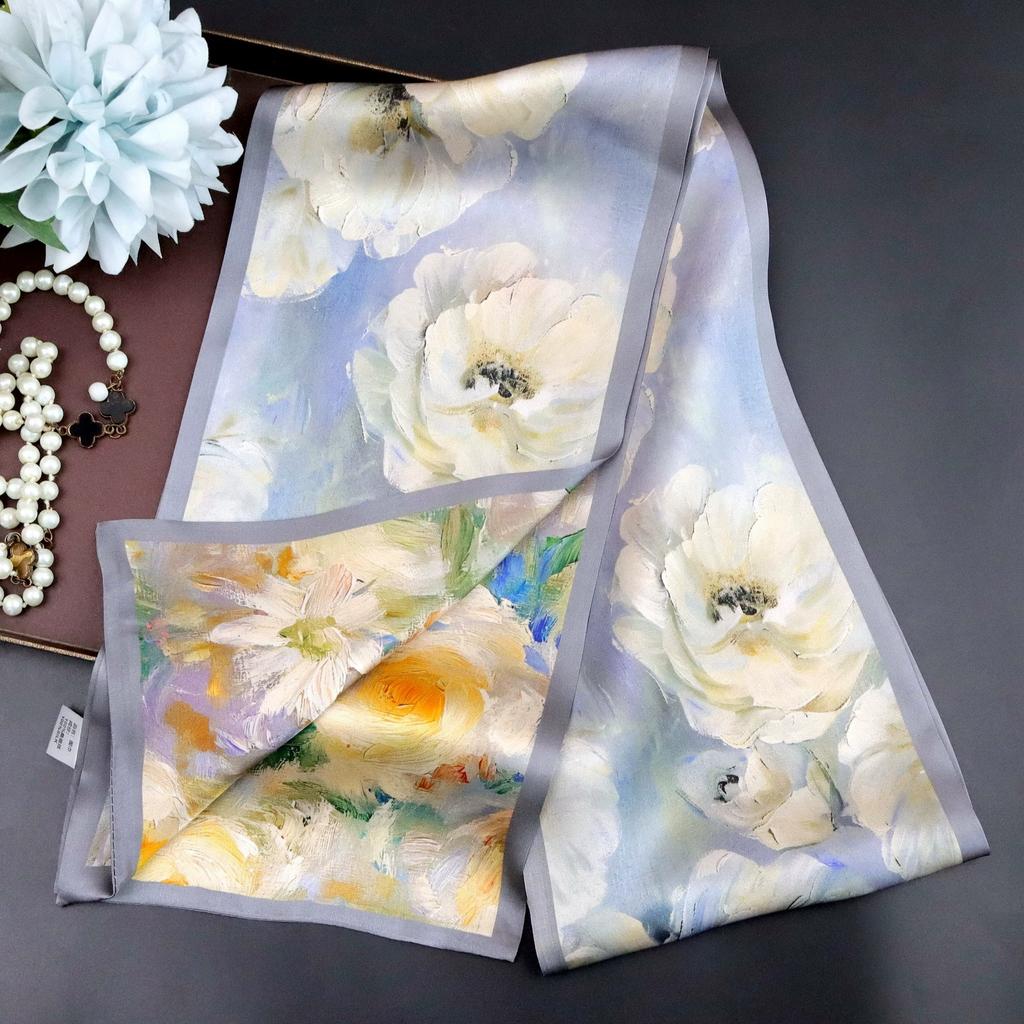 Галстук из тутового шелка для женщин Универсальный осенний стиль Шикарный узкий Многофункциональный декоративный Двухслойный шарф из 100% шелка