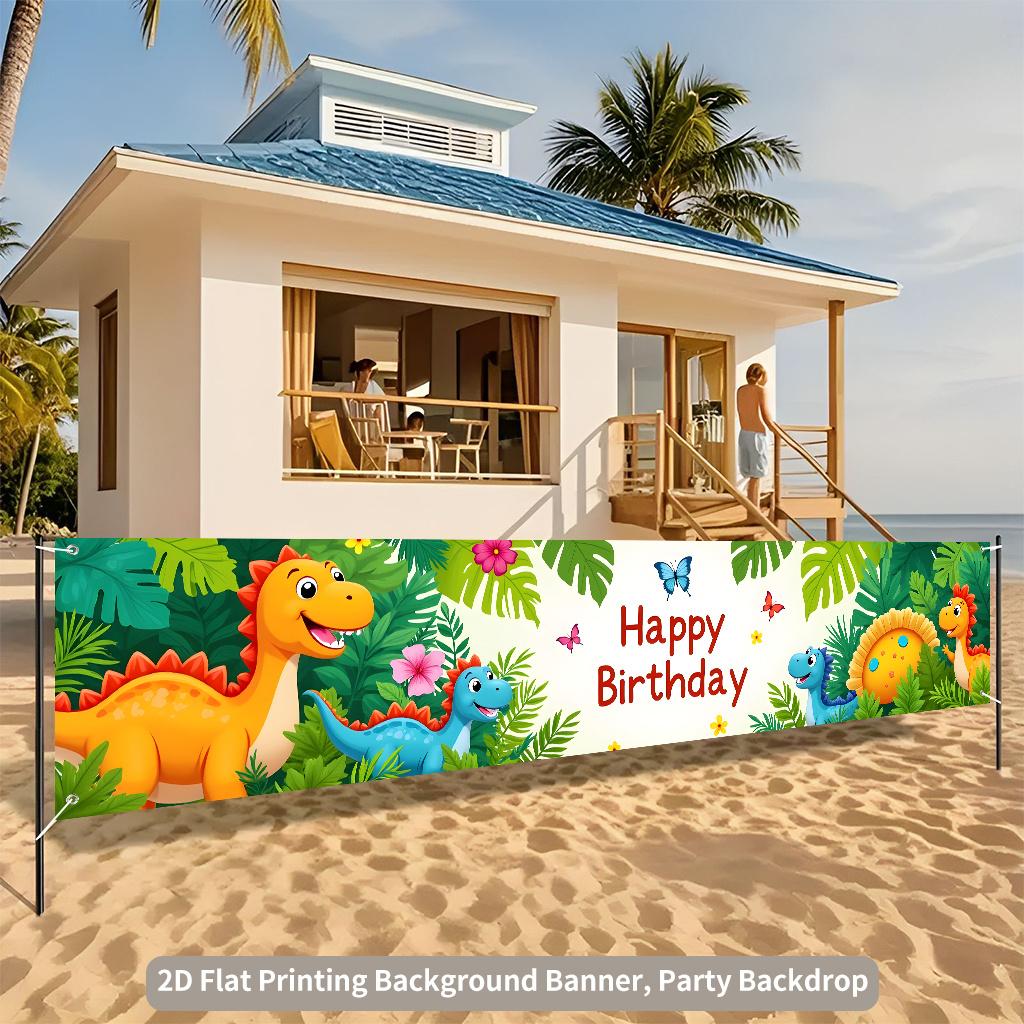 Dinosaur Birthday Party Banner, Dinosaur Design, Polyester Outdoor Indoor Fence Lawn Photo Booth Decoration