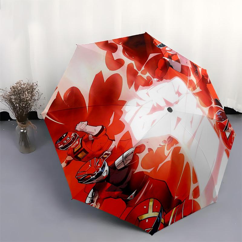 1pc Power Rangers Red Ranger Automatic Opening Folding Umbrella with 8-Bone Iron Frame, Portable for Outdoor Use, Travel, Daily Life, and Gifts for Fa