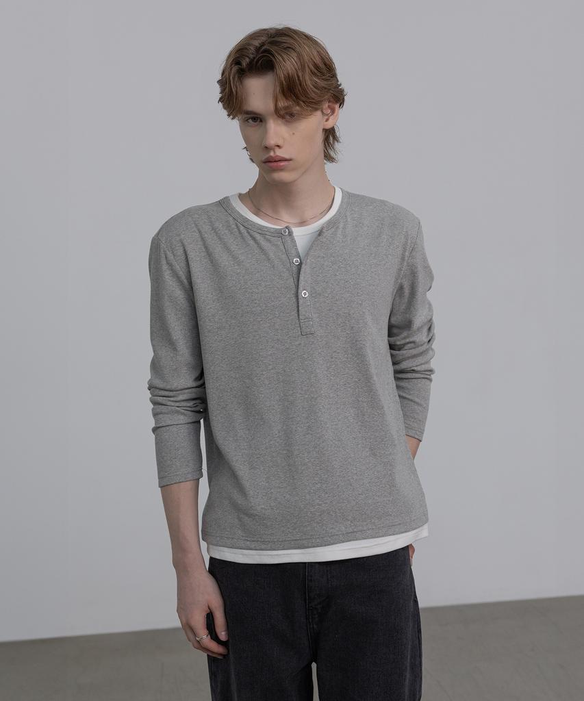 DECOROSO Многослойная футболка-henley с длинным рукавом [Серый]