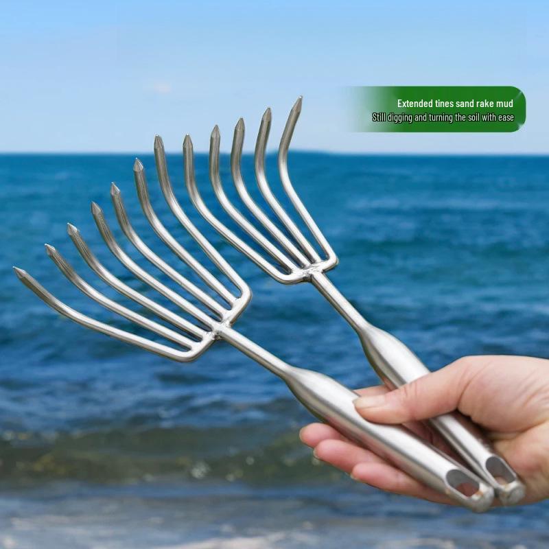 Stainless Steel Small Rake: Easy-to-Use, Thickened Handle, Multi-Claw Tool for Beachcombing & Gardening