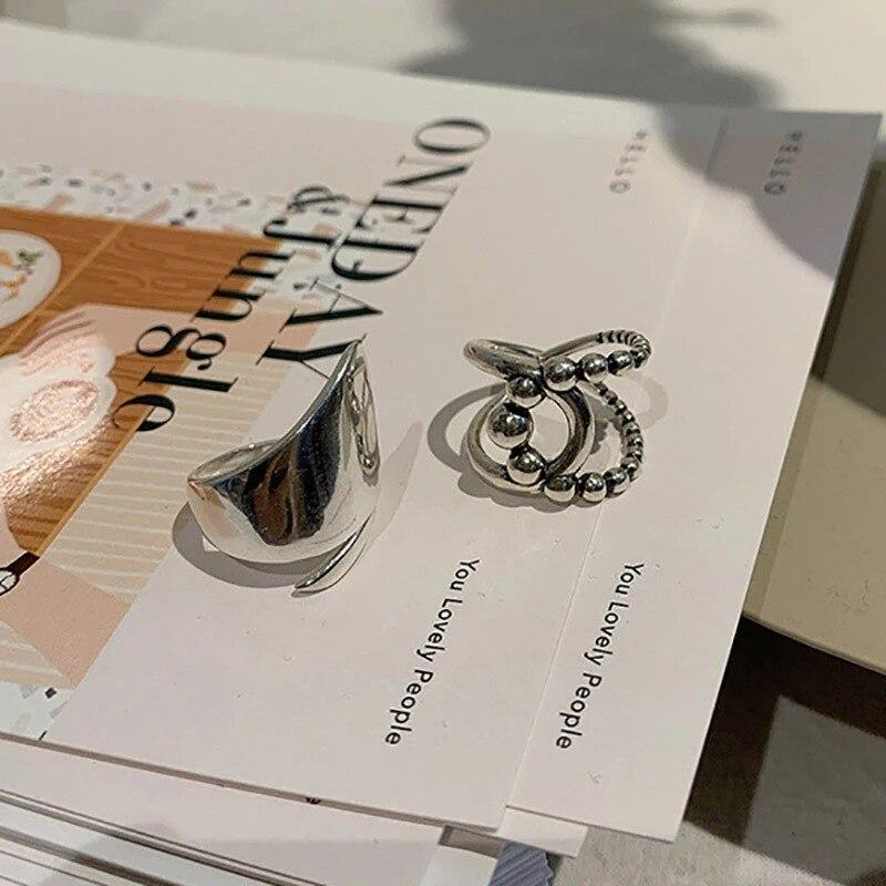 1 шт., минималистичные гладкие кольца серебряного цвета для женщин, массивные аксессуары в стиле панк, готики, винтажное кольцо на палец, текстурированное индивидуальное ювелирное изделие, подарки