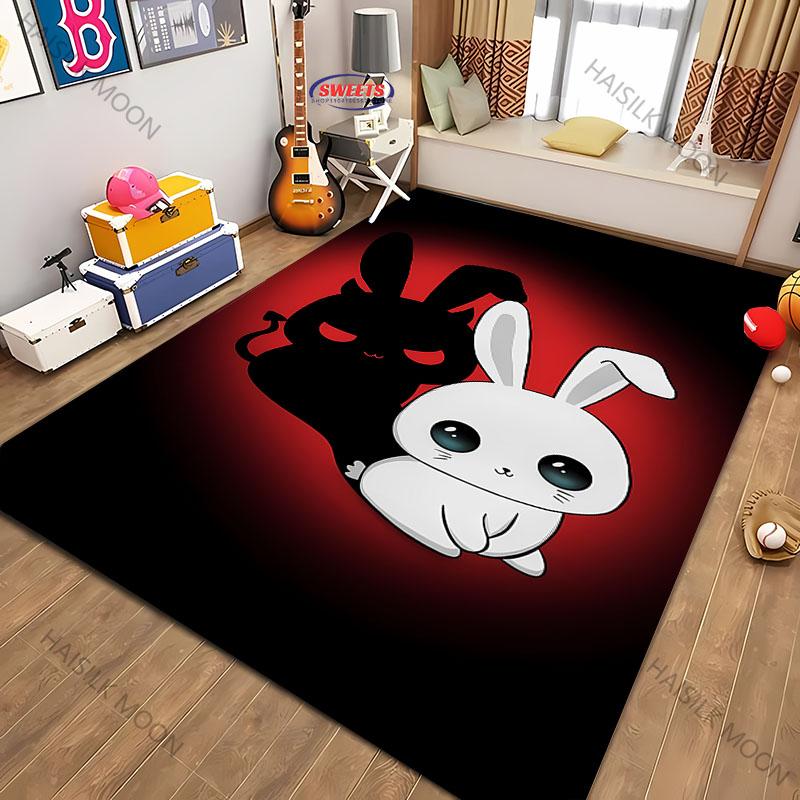 Cute Rabbit Shadow Fun Carpet for Bedroom LivingRoom Office, Children Non-slip Rug Modern Style Home Door Decor Mat Great Gift