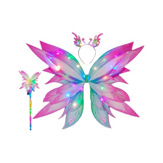 Костюм феи со светодиодными крыльями бабочки для девочек, светящаяся юбка из тюля, повязка на голову, подарок на вечеринку в стиле косплея, рождественский наряд