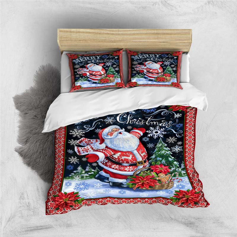 Red Christmas Candy Cane Snowflake Print Bedding Set, Sleigh Pattern Duvet Cover and Pillowcase Set, Holiday Gift.