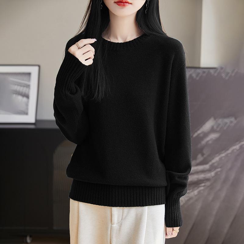 Women's 2024 Loose Fit Pure Wool Round Neck Sweater for Autumn/Winter