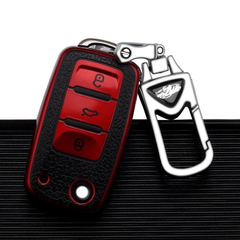 bngdr8 Leather TPU Car Key Case Car Key Full Cover Protection Bag for VW Volkswagen Polo Tiguan Passat Golf Jetta Lavida Skoda Octavia