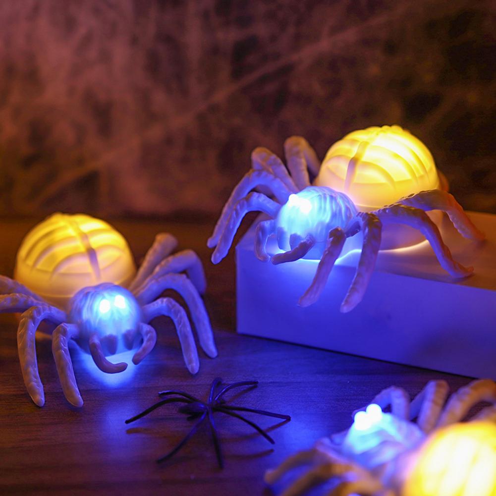 Halloween Light-up Spider Figurine Realistic Plastic Spider Animal Figure with LED Light for Halloween Indoor Home Party Decor