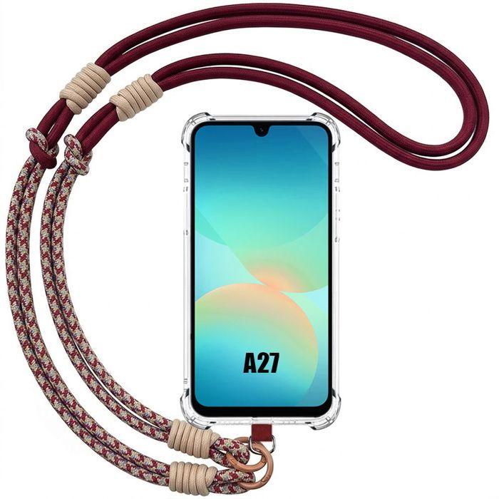 Coque pour Samsung Galaxy A27 5G, Antichoc Transparent Slim avec Cordon Détachable Bordeaux