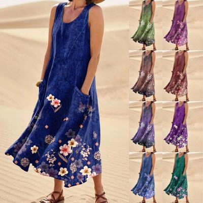 Платье для женщин, весна-лето в стиле бохо, повседневное модное платье без рукавов для праздника, большой размер