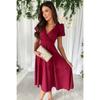 Tooxika New Commuter Solid Color V-neck Waist Puff Sleeves Swing Dress