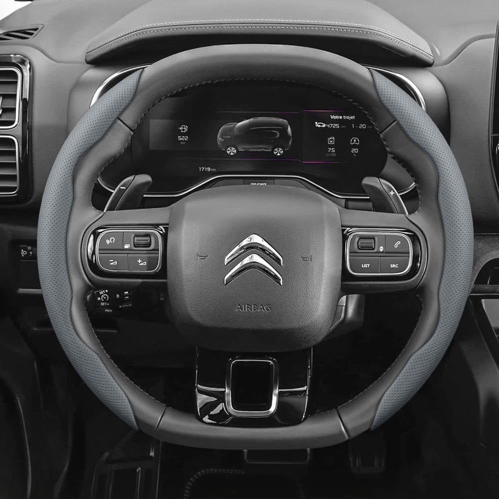 Suitable for Citroen Breathable Leather Steering Wheel Cover with Segmented Quick-Release Design, Non-Slip and Durable, for Models Such as C3,