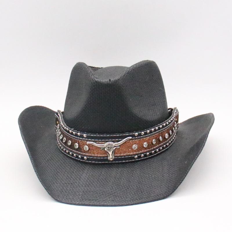 Men's and women's classic outdoor sunshade straw hats are popular, American peach heart hardtop western cowboy straw hats