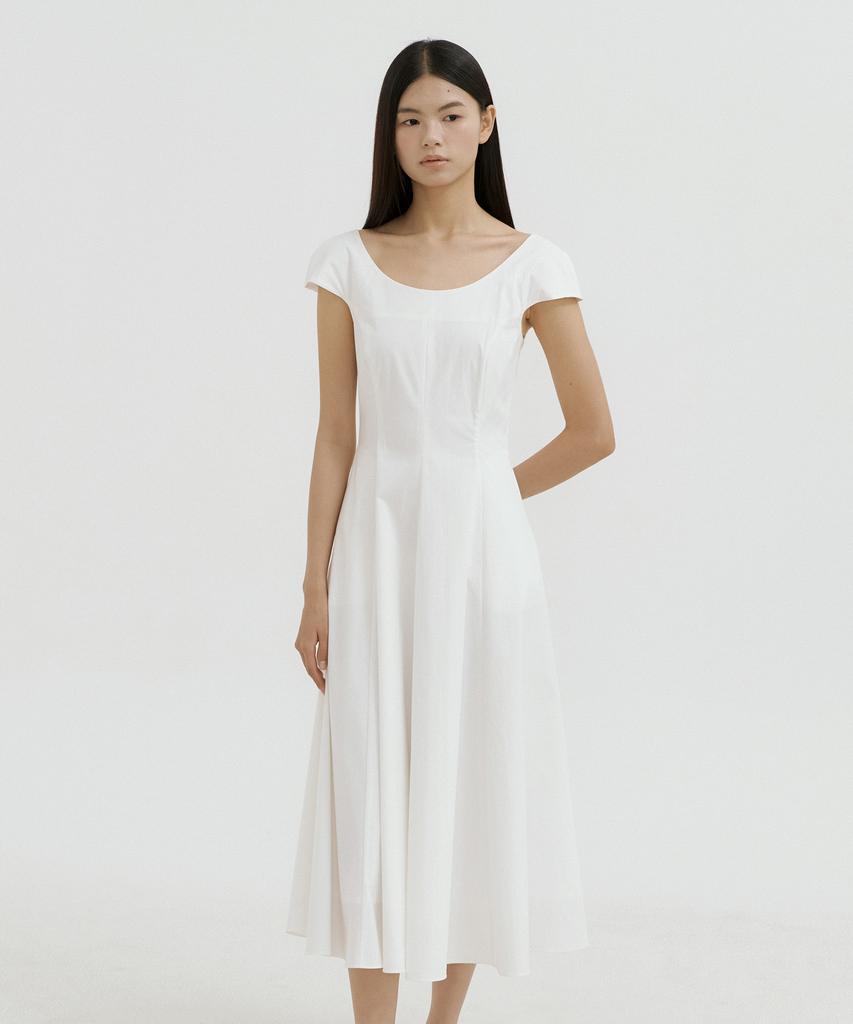 Lucirju Mare Boatneck Flare Dress (Ivory)