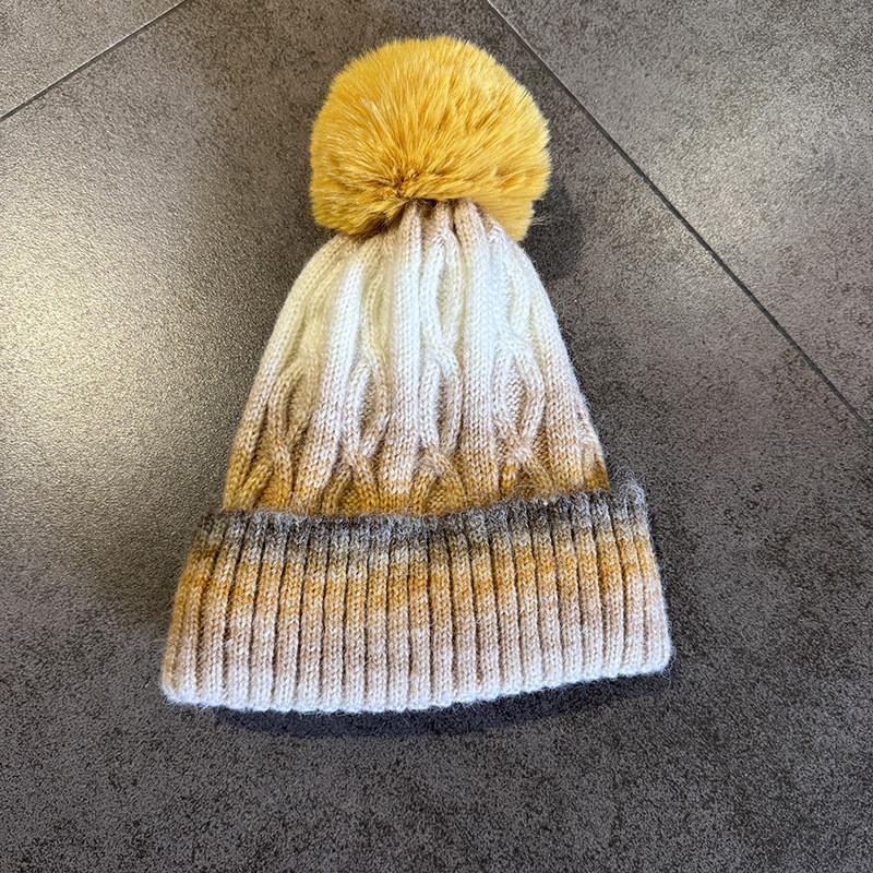 Вязаная шапка градиентного цвета для мужчин и женщин с украшениями, теплый аксессуар для холодного сезона