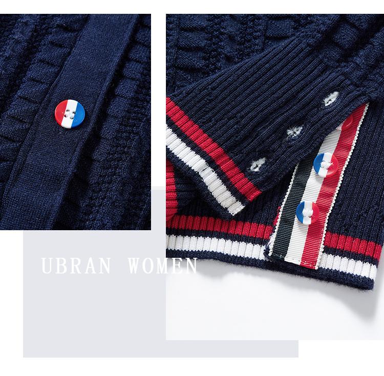 High-end Commuting Cardigan V-Neck Long-Sleeved Contrasting Button Top Plaid Women's Knitted Sweater