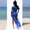 EDOLYNSA Sexy V Neck Perspective Ruffle Drawstring Maxi Dresses Women Spring Summer Elegant Side Split Beach Dress Cover Up A1942