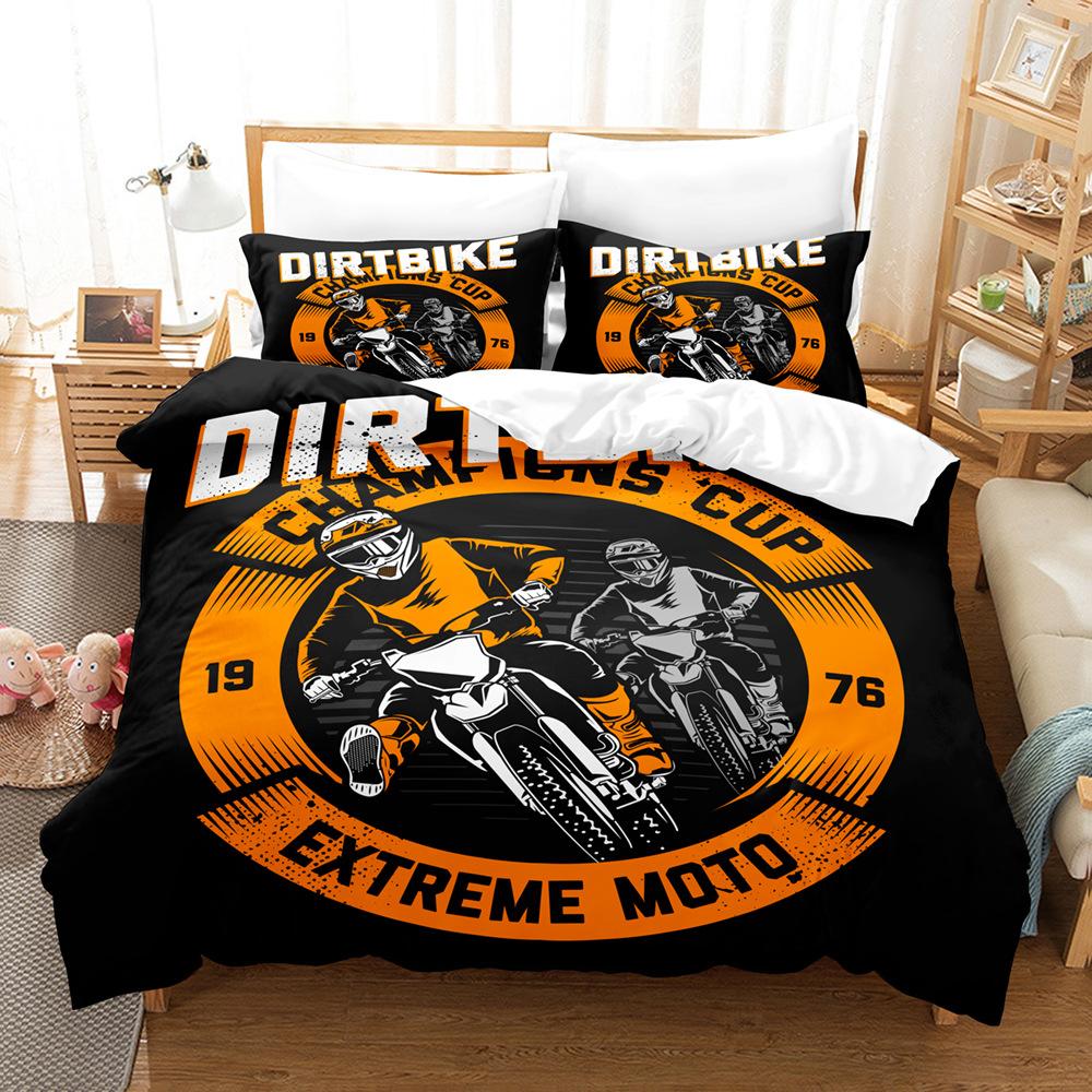 Motorcycle Duvet Cover Set Dirt Bike Extreme Sports Theme for Boy Girl Motocross Racer Polyester Bedding Set King Queen Size