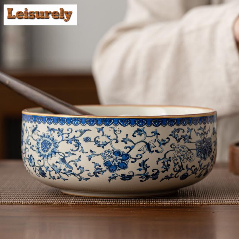 1000ml Blue and White Ru Kiln Porcelain Jianshui Luxury Tea Wash Writing-brush Washer Tea Residue Barrel Chaxi Equipment Craft