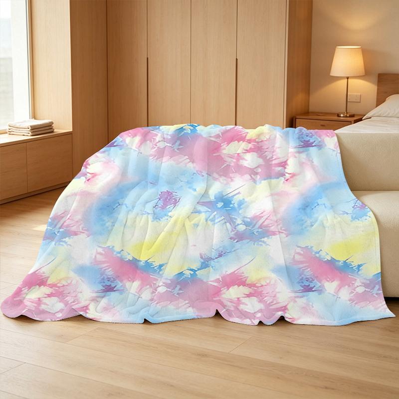 Soft Flannel Blanket, Solid Tie-Dye Warm Cozy Throw for Home Sofa Snuggle, Christmas & Halloween Decor