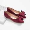 Fashion Women's Single-shoe Bow 2024 New Korean Version Pointed Large-size Women's Shoes Simple Solid Color Low-heeled Suede