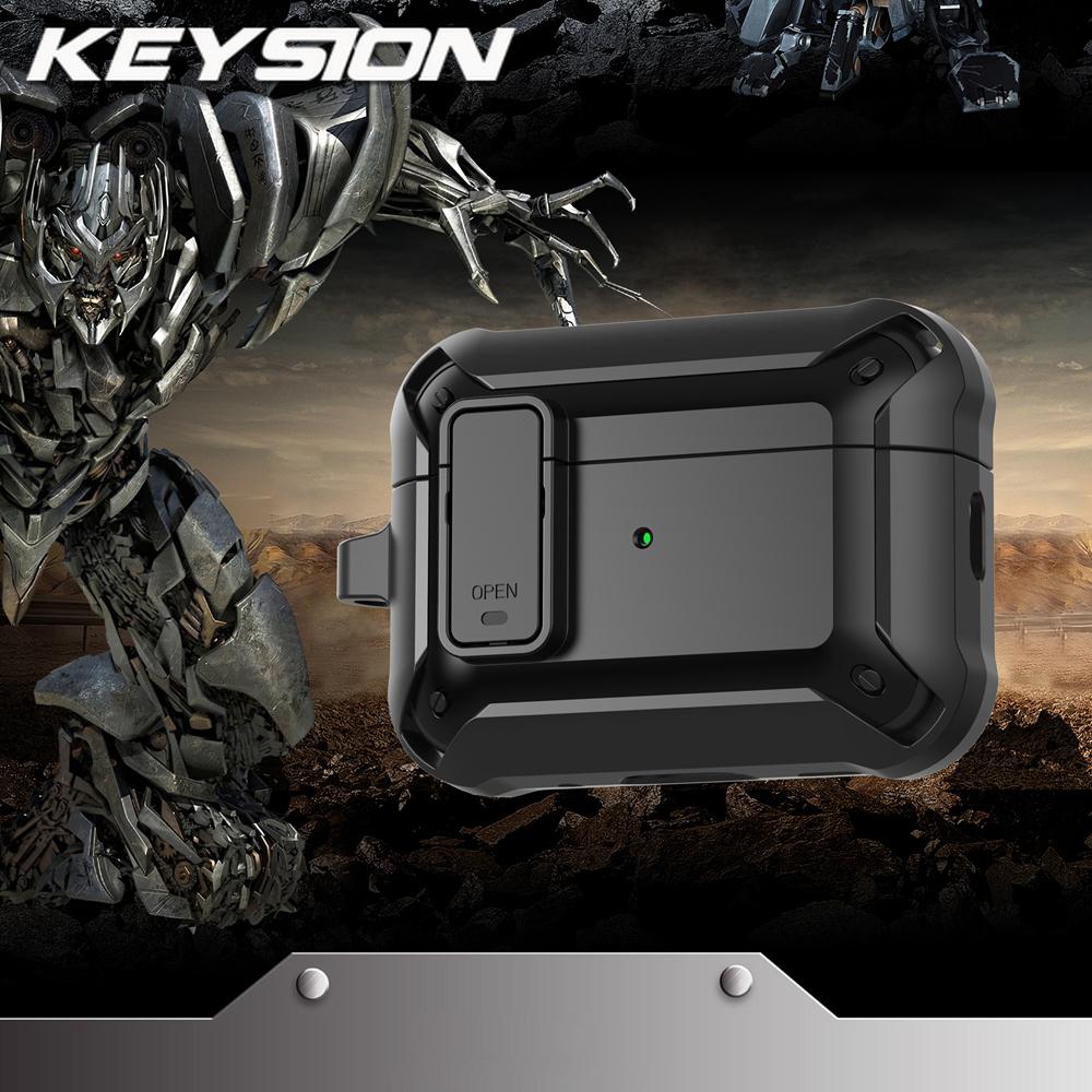 KEYSION Чехол для Bluetooth-наушников для AirPods Pro 3 Мягкий силикон+ПК Ударопрочная задняя крышка с замком-переключателем Карабин для альпинизма