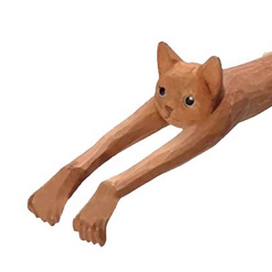 Деревянная чесалка для спины в виде кошки, портативная, форма животного, длинная ручка, для труднодоступных мест, облегчение зуда, массажер-чесалка для спины