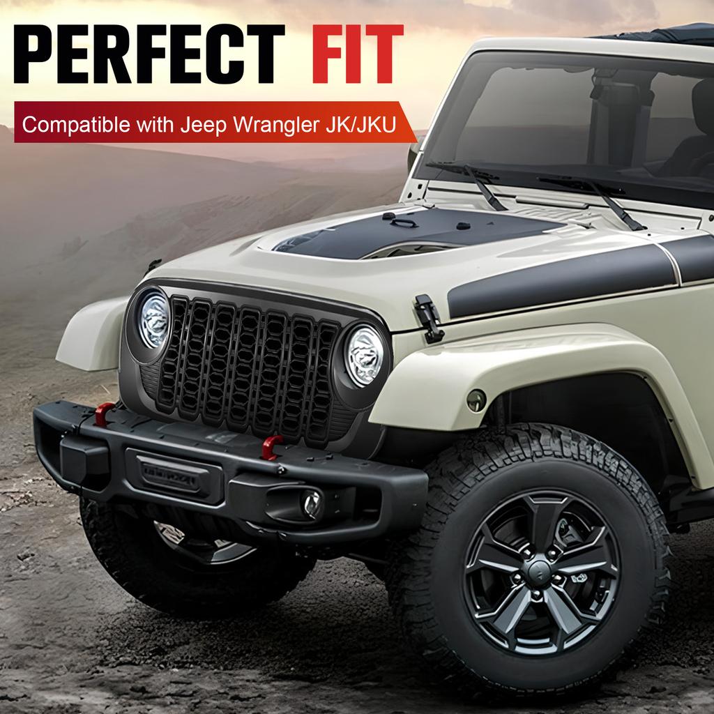 Car Front Bumper Grille Wear Resist ABS Bumper Mesh Grill Replacement Grille for JK Modified To 24 JL for JEEP Wrangler 07-17