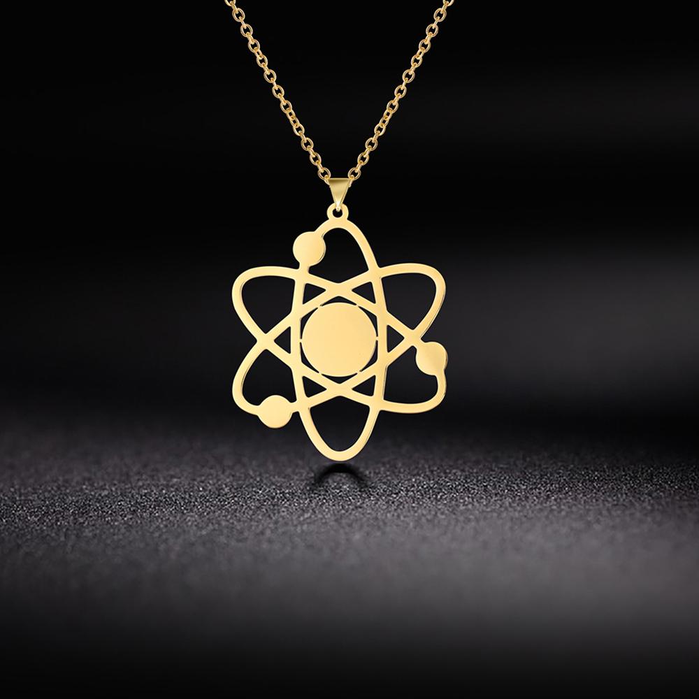 Ожерелье с подвеской Atomic Model из нержавеющей стали для женщин и мужчин, золотистая цепочка, аксессуары, модные ювелирные изделия, подарок