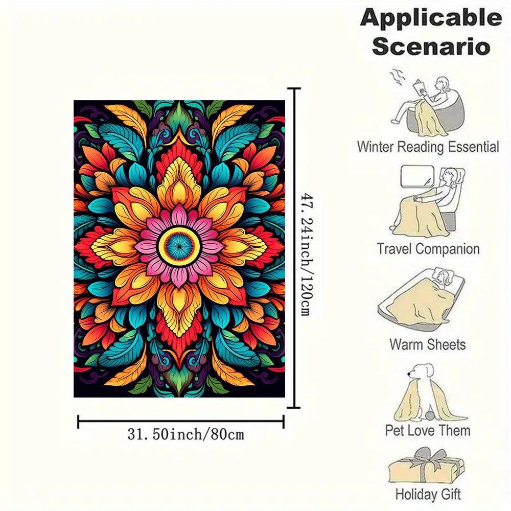 "Vibrant Mandala Art Print: Colorful Floral Design for Home Decor"Blanket Flannel Throw Blanket for Sofa, Bed, Travel, Camping, Office, Couc