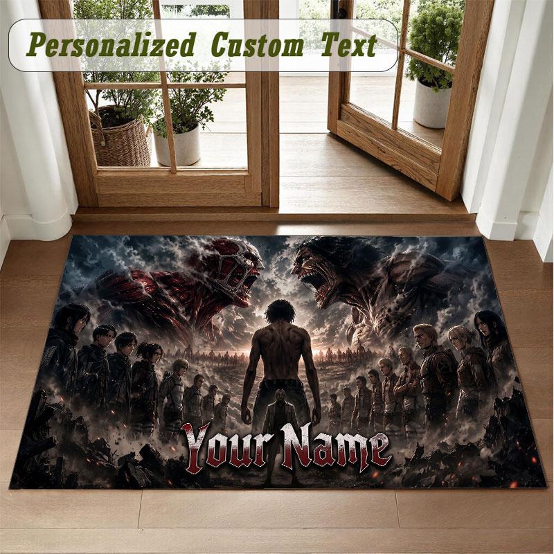 Crystal Velvet Square Rug Custom NameAttack on Titan Pattern Non Slip Home Floor Decor Rug