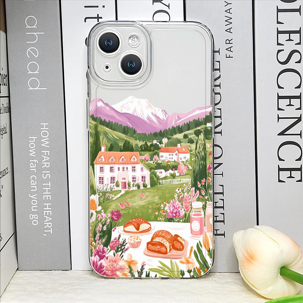 Чехол для телефона 'Розовый Дом' Holiday Home Grange Scenery для iPhone 17 16 15 14 11 12 13 Pro Max 7 8 Plus 12 13 Mini X XS XR Мягкая накладка