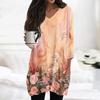Womens Tops V-neck 3/4 Sleeve Blouses Casual Mid-length Shirts Fashion Print Tunic Tops With Pockets
