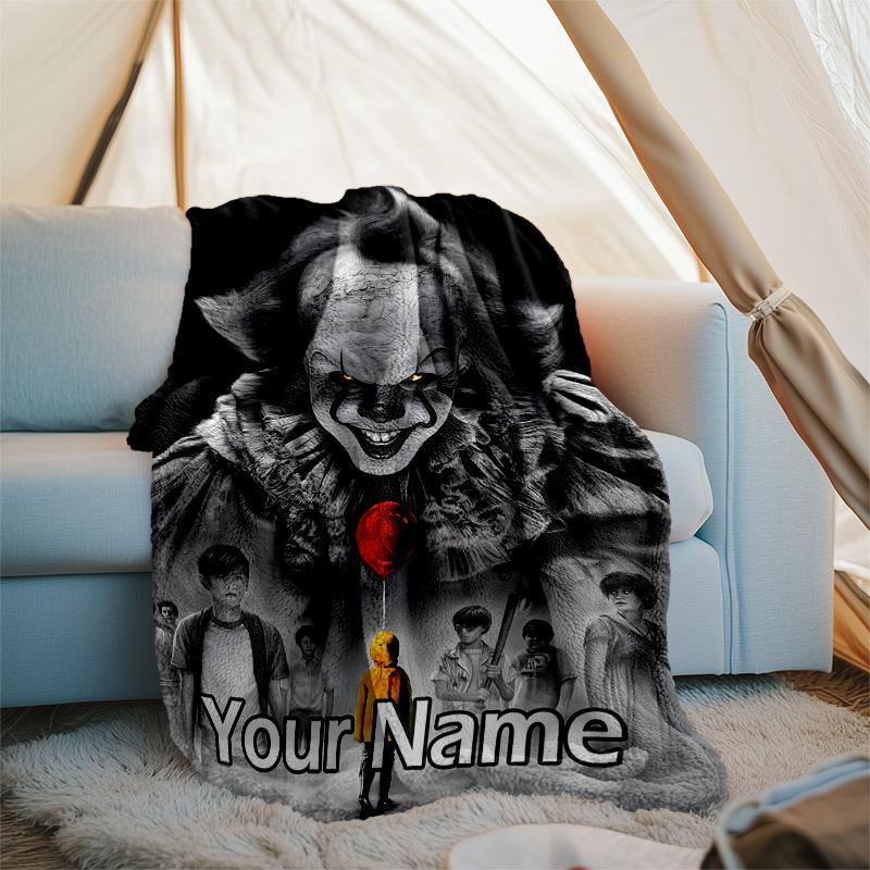 Customizable Pennywise Throw Blanket – Personalized Name, All-Season Cozy Snug Blanket, Machine Washable, Personalized Blanket