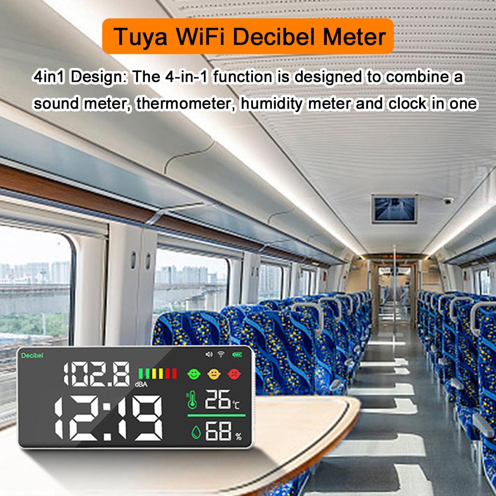 Tuya WiFi Измеритель шума 4-в-1 Температура Влажность Тест децибел Будильник 11-дюймовый цветной светодиодный дисплей Tuya Интеллектуальная связь ПРИЛОЖЕНИЕ