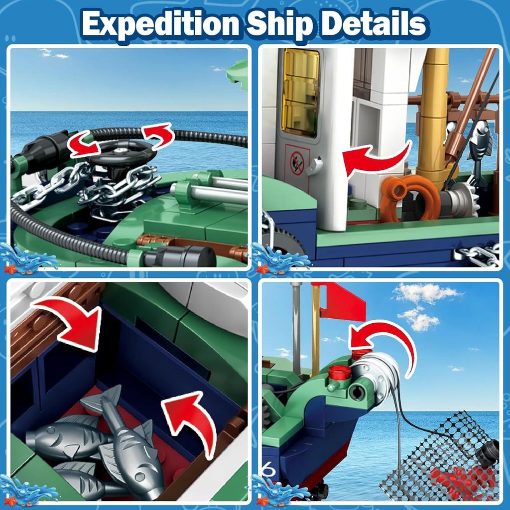 Набор для сборки корабля «Исследователь океана», 603 детали, Конструктор «Городской исследовательский катер», Игрушки, Подарок на день рождения для мальчиков и девочек 6 7 8 9 10 11 12+ лет