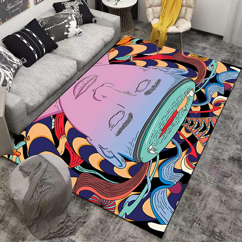 Colorful Surreal Face Art suitable as a non-slip mat for the living room or bedroom sofa
