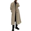 Men Long Woolen Coat Lapel Long Sleeve Solid Color Windbreaker Pockets Two-Button Placket Solid Color Mid-length Outwear