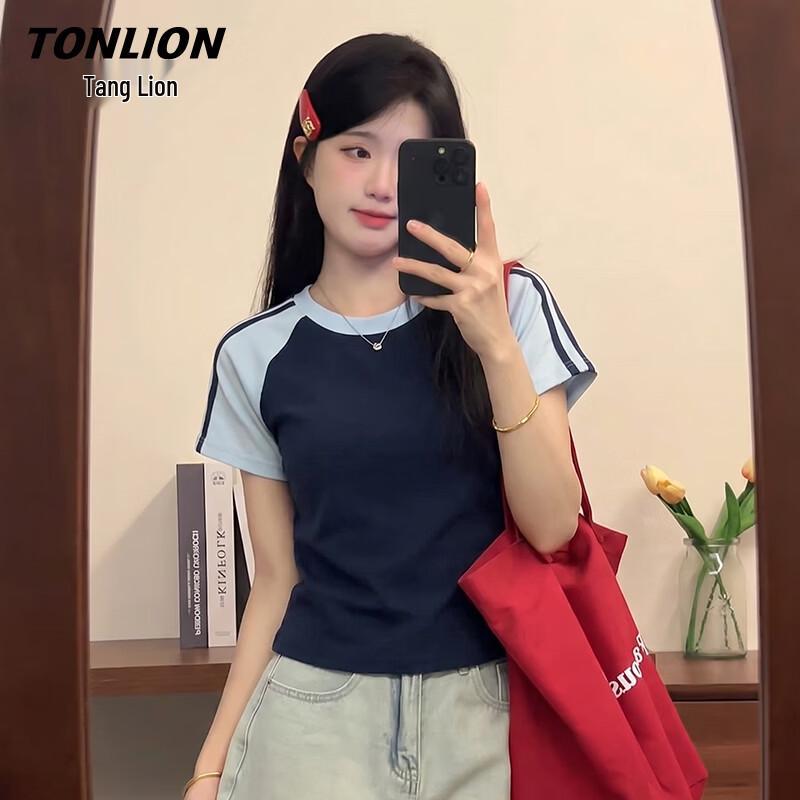 Женская футболка TonLion с цветными блоками, реглан, короткий рукав