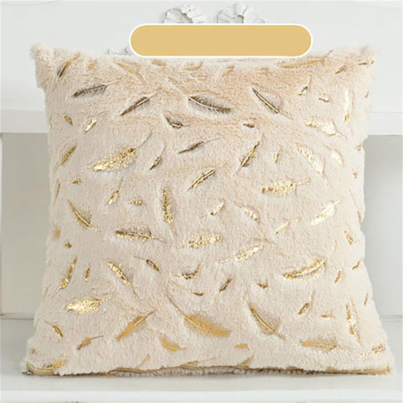Home Pillowcase Two-sided Plush Hot Stamping Feathers Cushion Cover