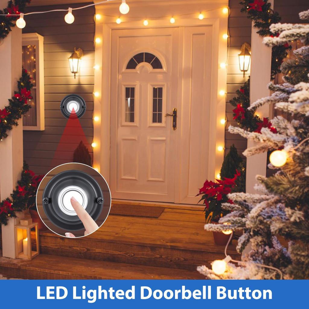 Black Lighted Doorbell Push Button White Light Home Wall Mounted Buttons Garage Front Doors