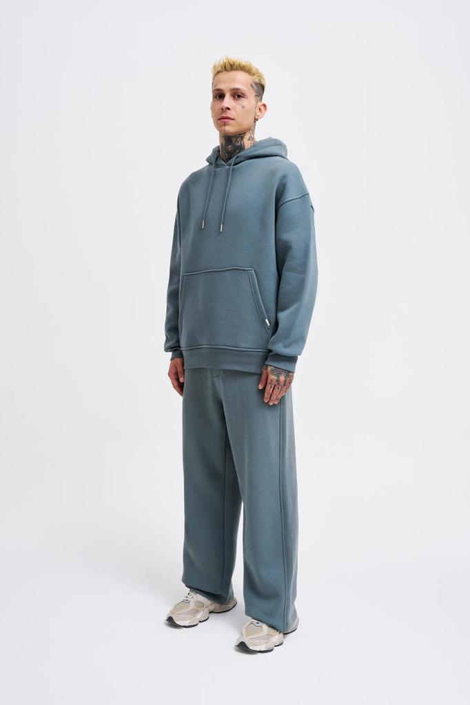 Męska Bluza Oversize Basic z Kapturem - Niebieski Dym