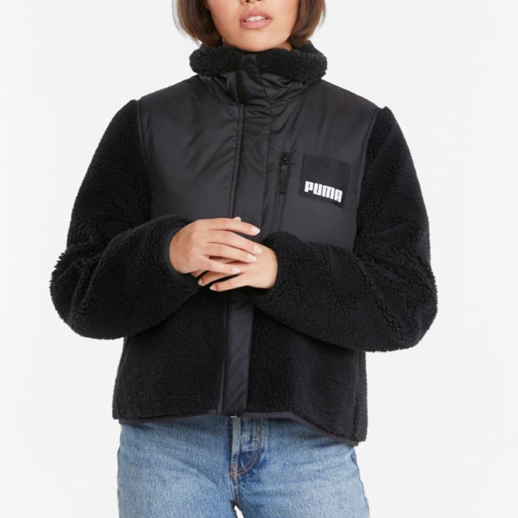 Puma Sherpa Retro Color Block Faux Shearling Stand Collar Jacket Women Jacket Black 846362-01
