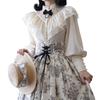 LAVASEON Long Sleeve Retro Perfect for Cute Lace and Balloon Office Princess Mori Girl No Bow Women's Blouse, Commuting, Ruffles, Stand-Up Collar,