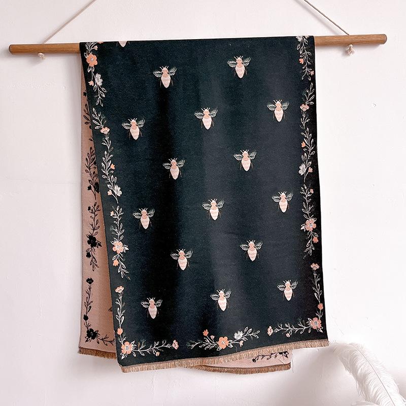 Women S Vintage Jacquard Faux Cashmere Knit Scarf For Winter Warmth