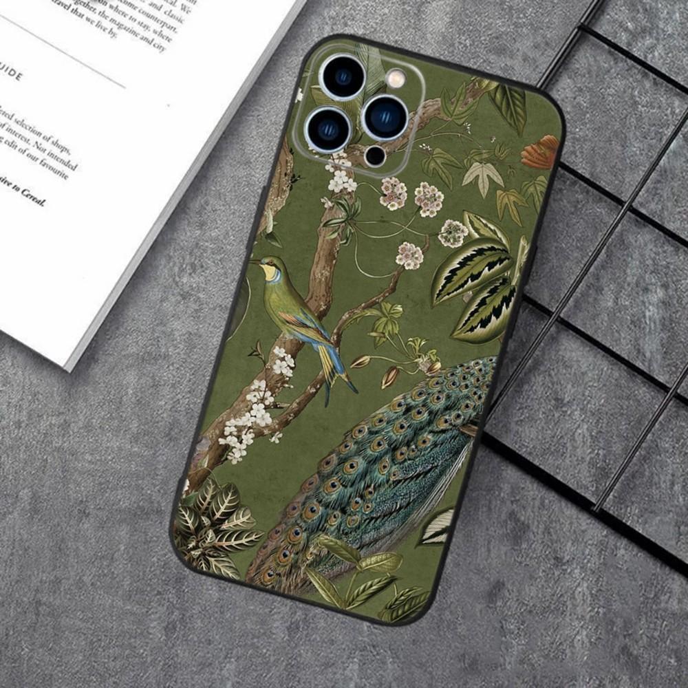 Peacock Feathers Phone Case For iPhone 16,15,14,13,12,11,XS,XR,X,8,7,Pro,Max,Plus,mini Silicone Black Cover